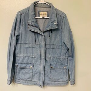 Ashley Vintage Charm Chanbray Blue cinch waist denim utility jacket women’s L